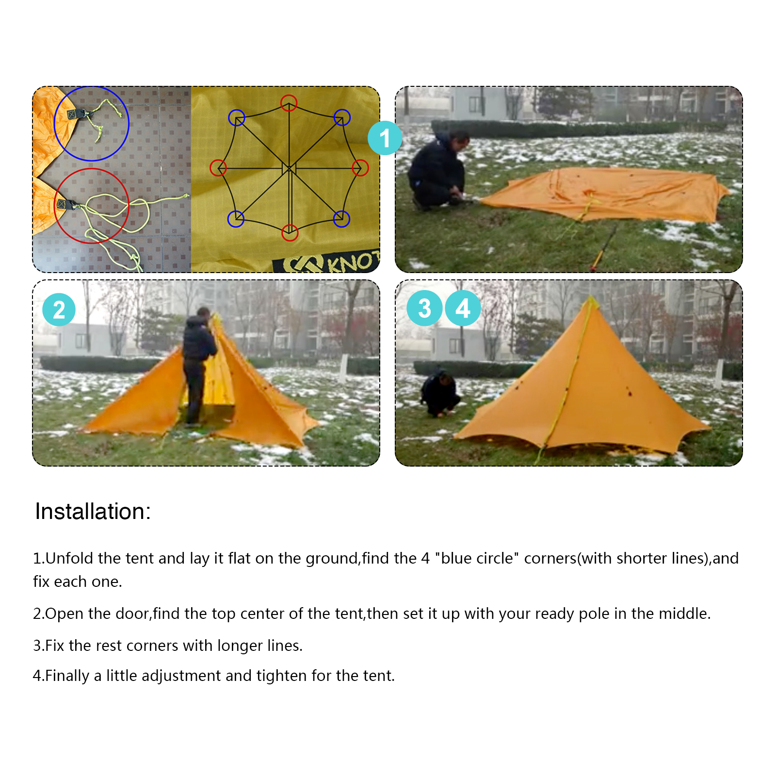 Cheap Goat Tents Ultralight 2 4 Person 680g Outdoor Camping Tent 20D Nylon 2 side Silicone Coated Rodless Pyramid Flysheet 4 Season 2 Window Tent   